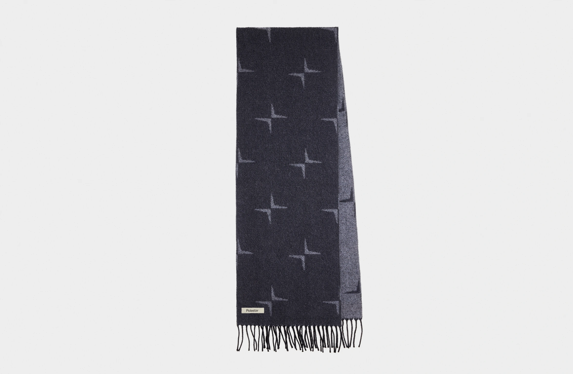 Black scarf with a repeating minimalist cross pattern of the Polestar symbol