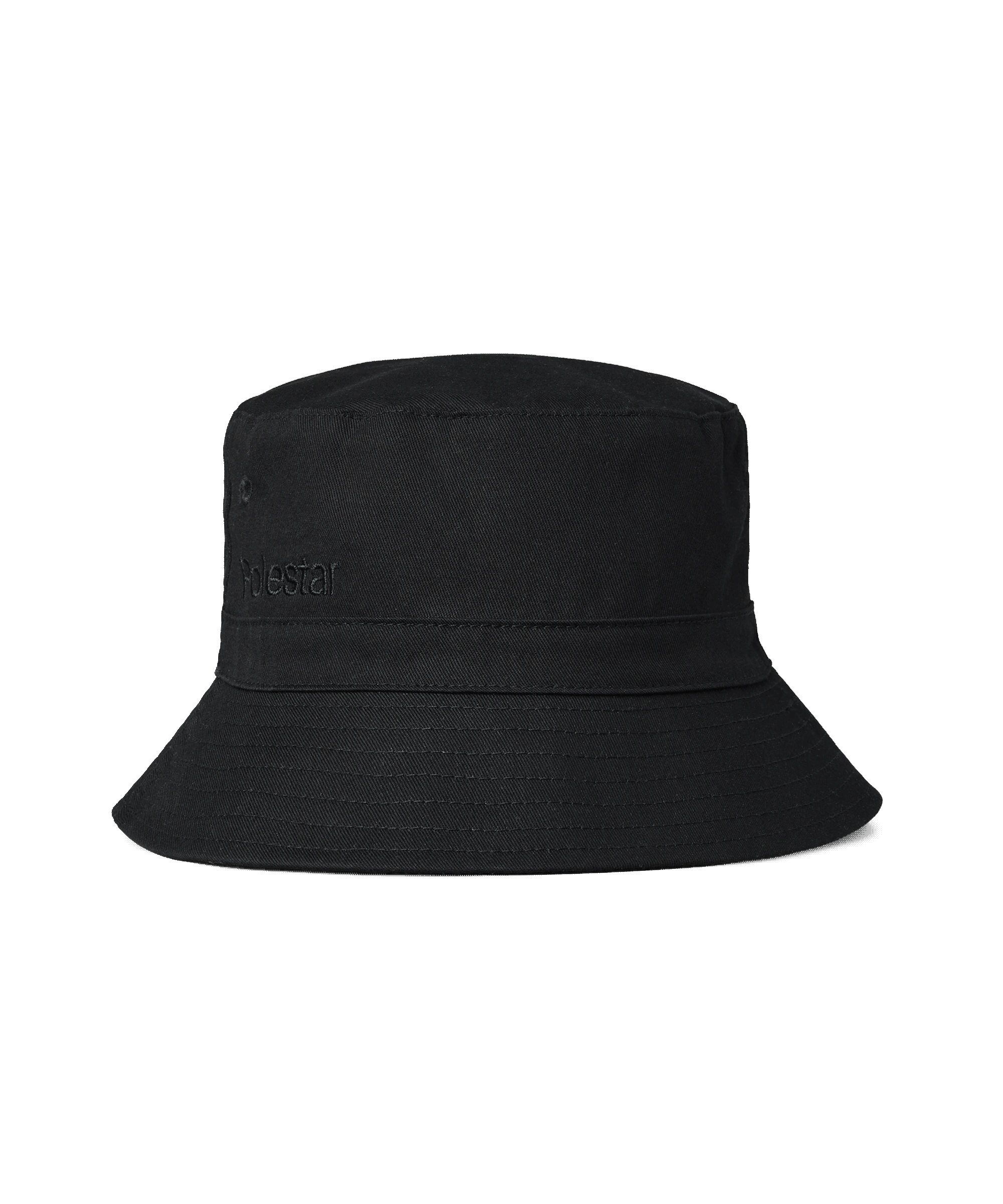 Black bucket hat with tone-on tone Polestar wordmark on the side