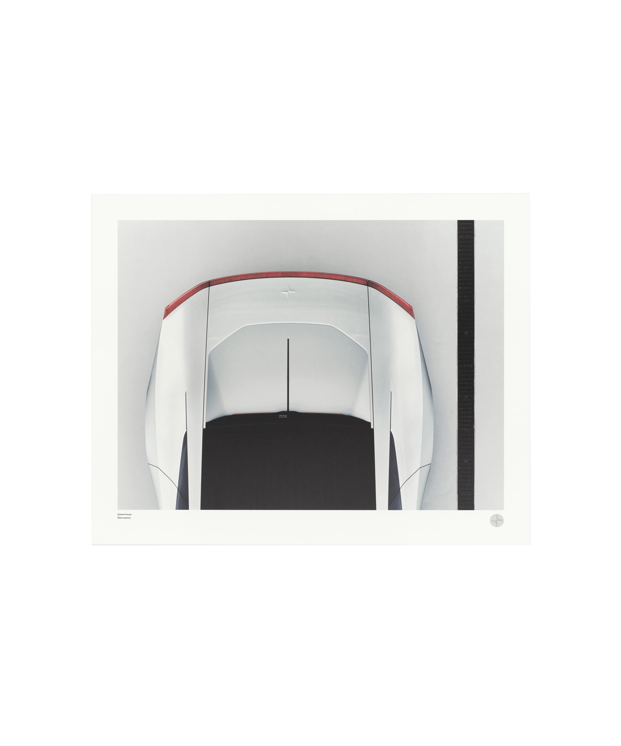 Art print of a Polestar vehicle captured from above, showing the rear section of the car.
