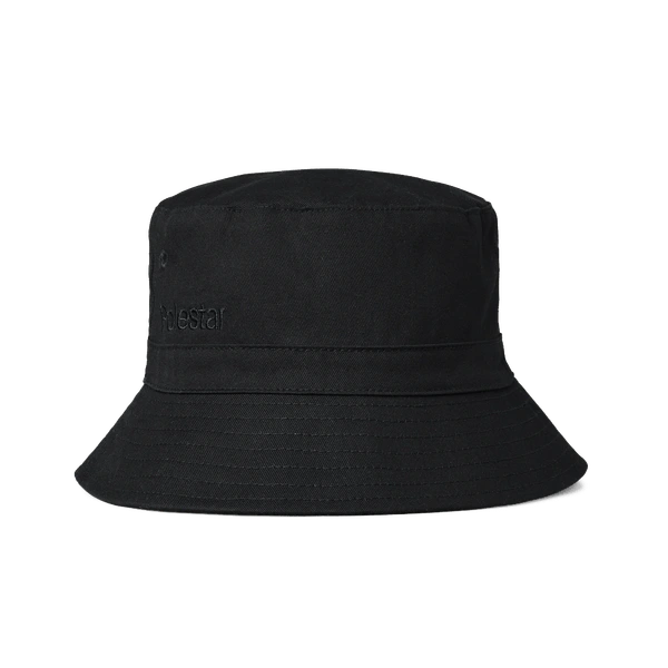 Black bucket hat with tone-on tone Polestar wordmark on the side