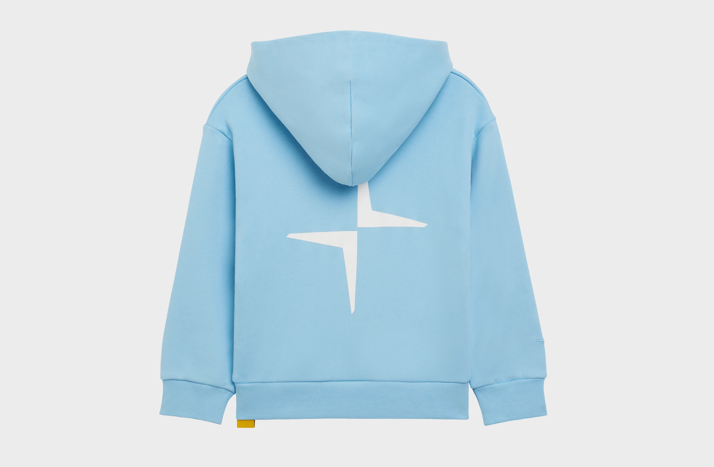 Blå huvtröja för barn med en stor Polestar-symbol på ryggen