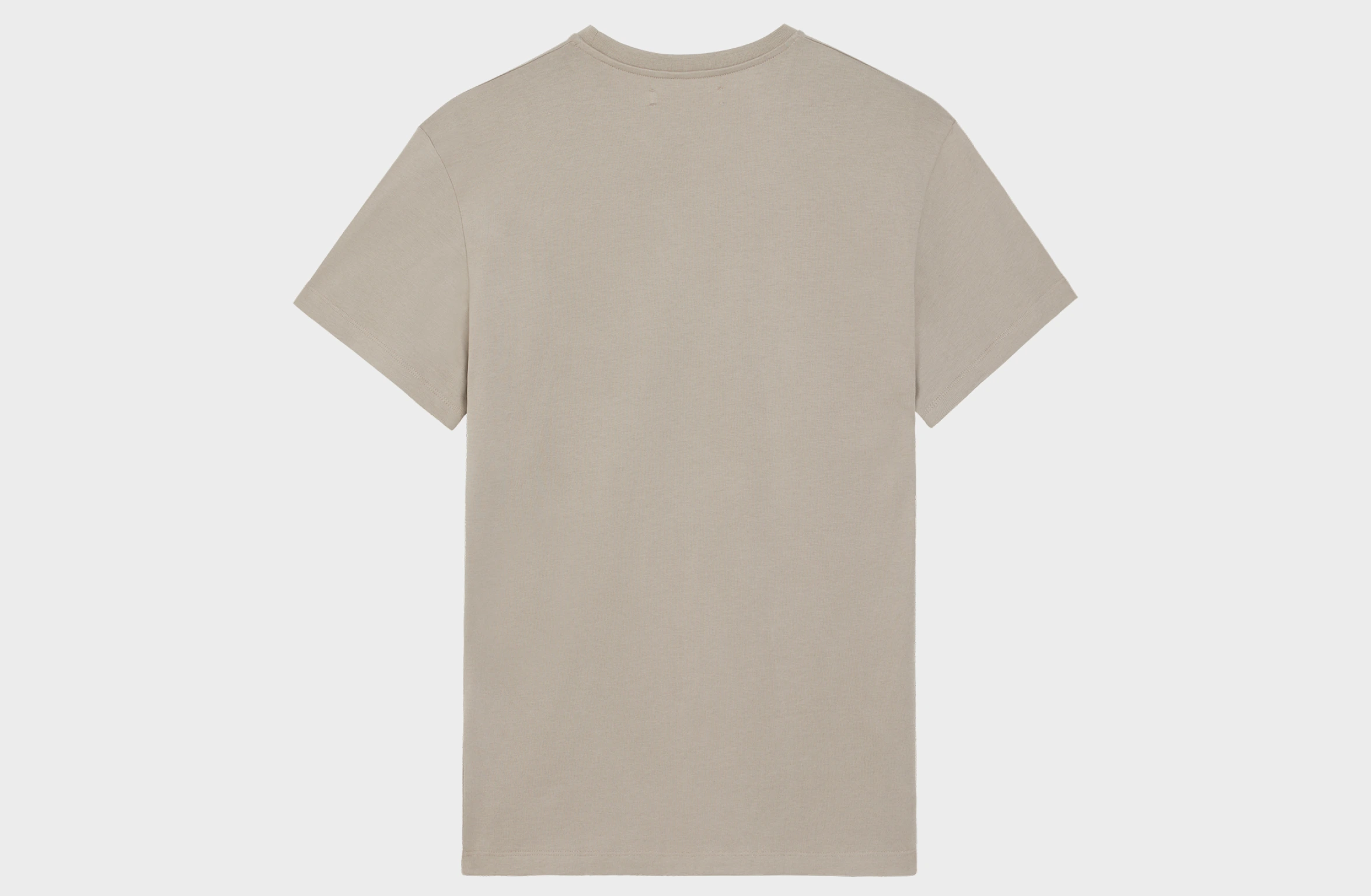 Beige T-shirt med en hvid rektangulær grafik på brystet, der indeholder Polestar-ordmærket i et tone-i-tone-design