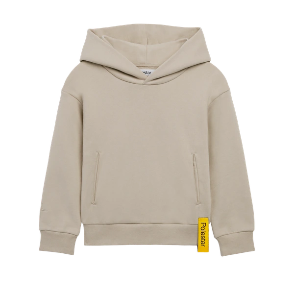 Beige hoodie for kids with a large Polestar symbol on the back