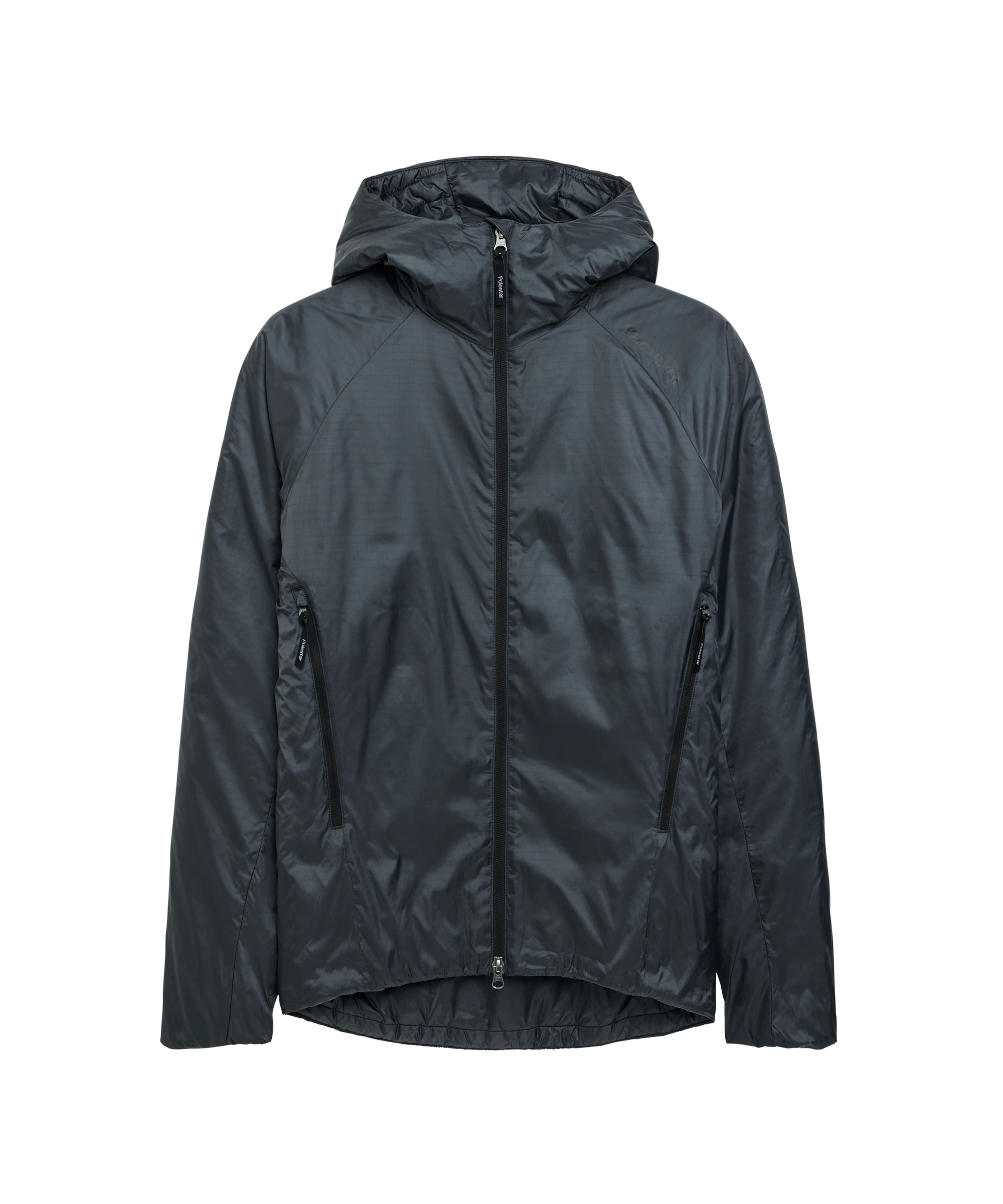 Black lightweight jacket with hood, full zipper, and discreet Polestar wordmark