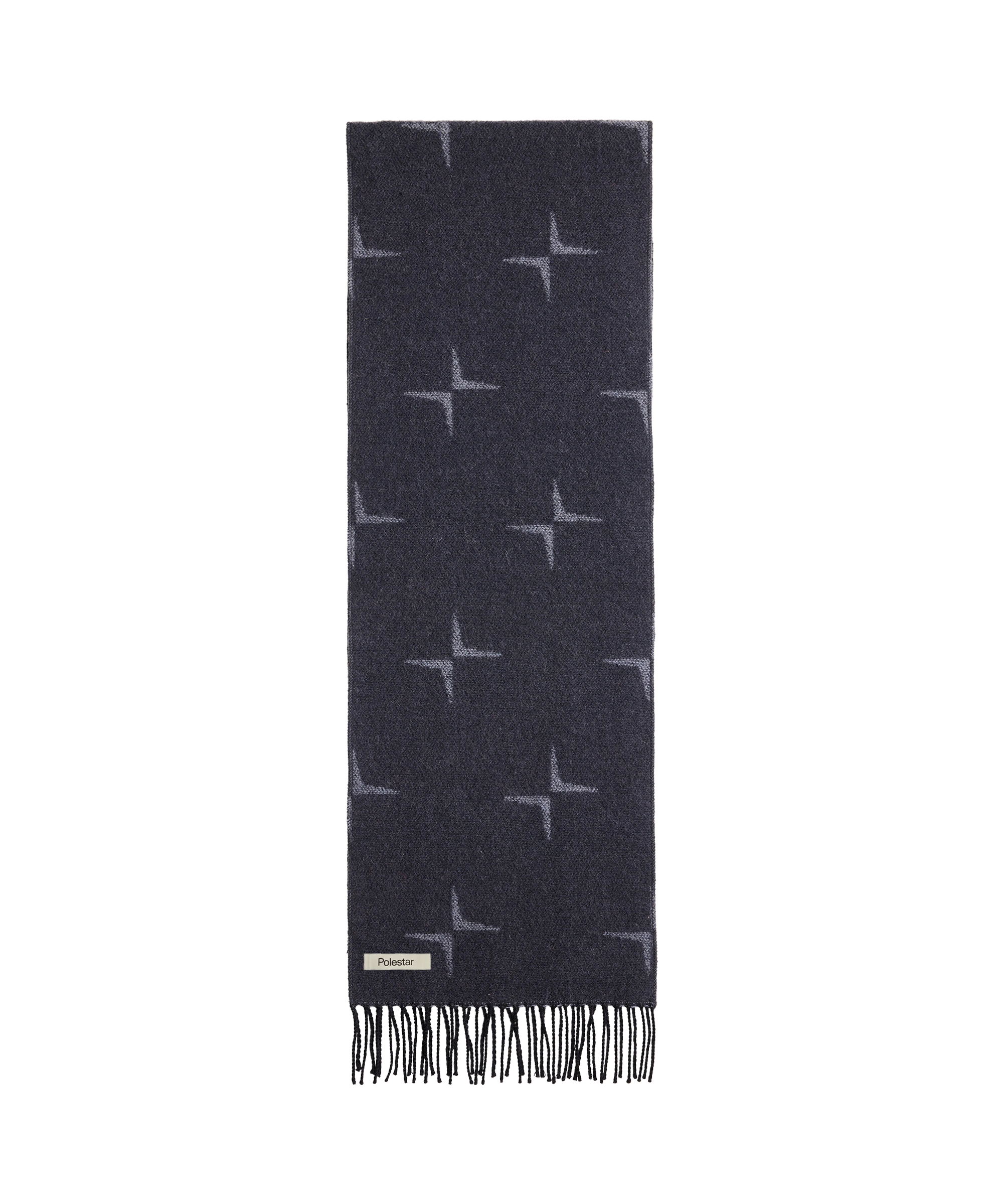 Black scarf with a repeating minimalist cross pattern of the Polestar symbol