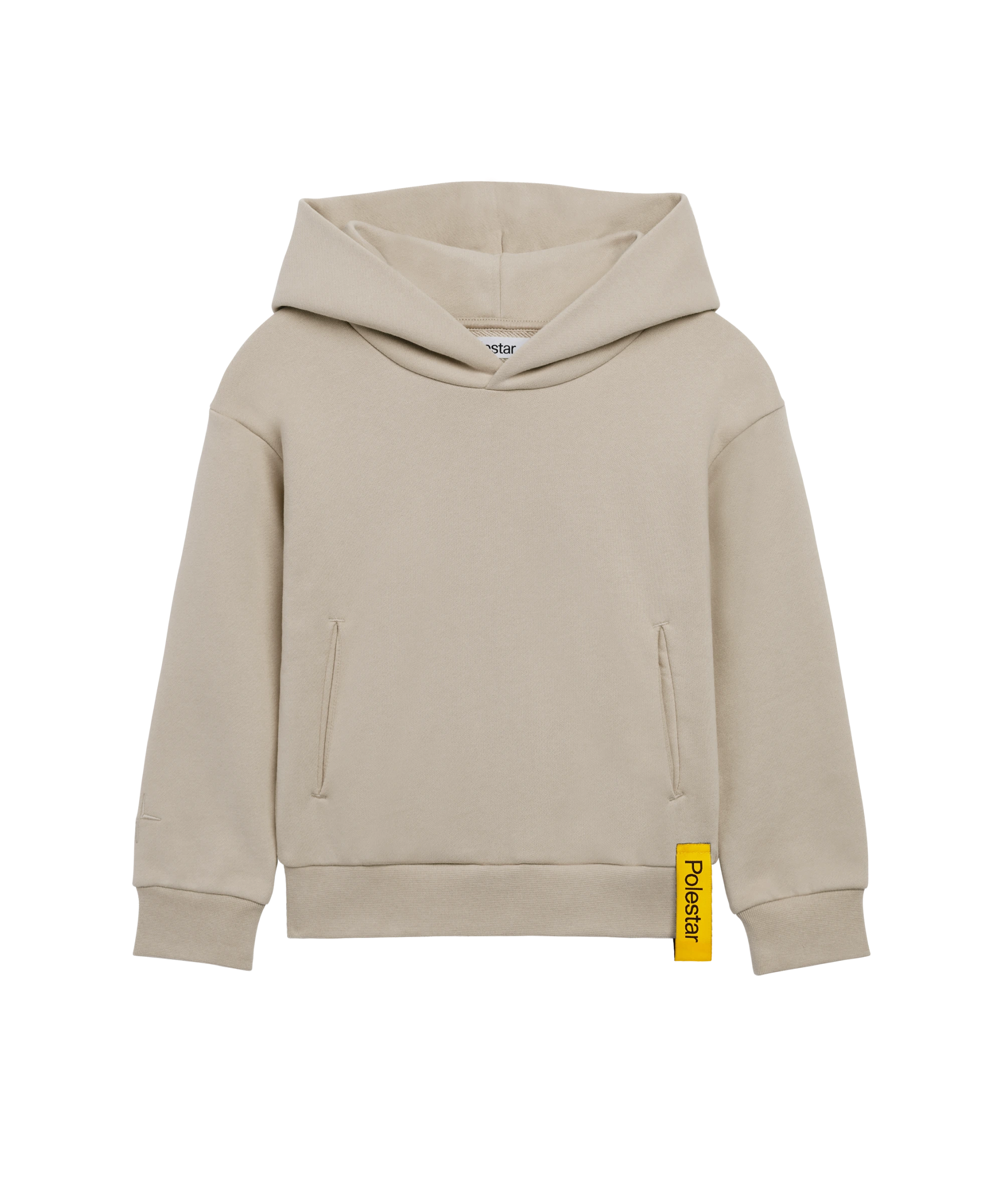 Beige hoodie voor kinderen, met groot Polestar-logo op de achterkant