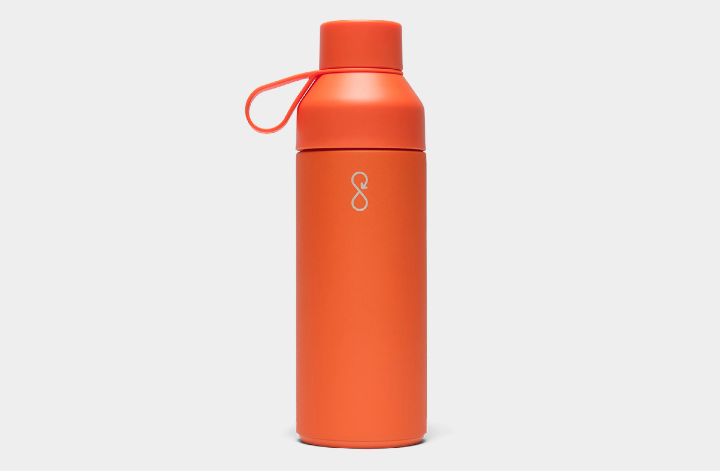 Orange water bottle with white Polestar wordmark