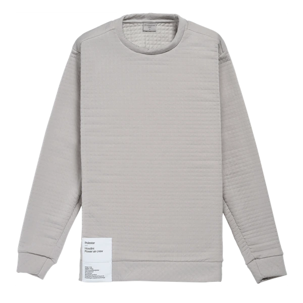 Grijze sweater, vervaardigd van een stofconstructie die lucht vasthoudt