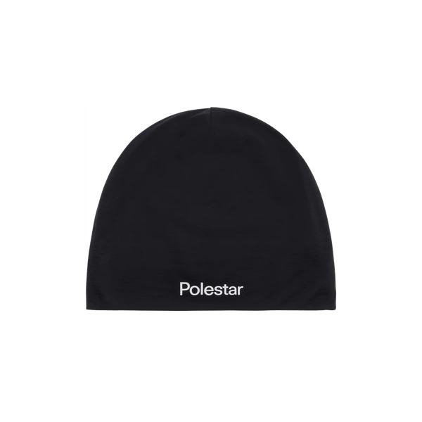 Black merino wool hat with white Polestar wordmark in the front
