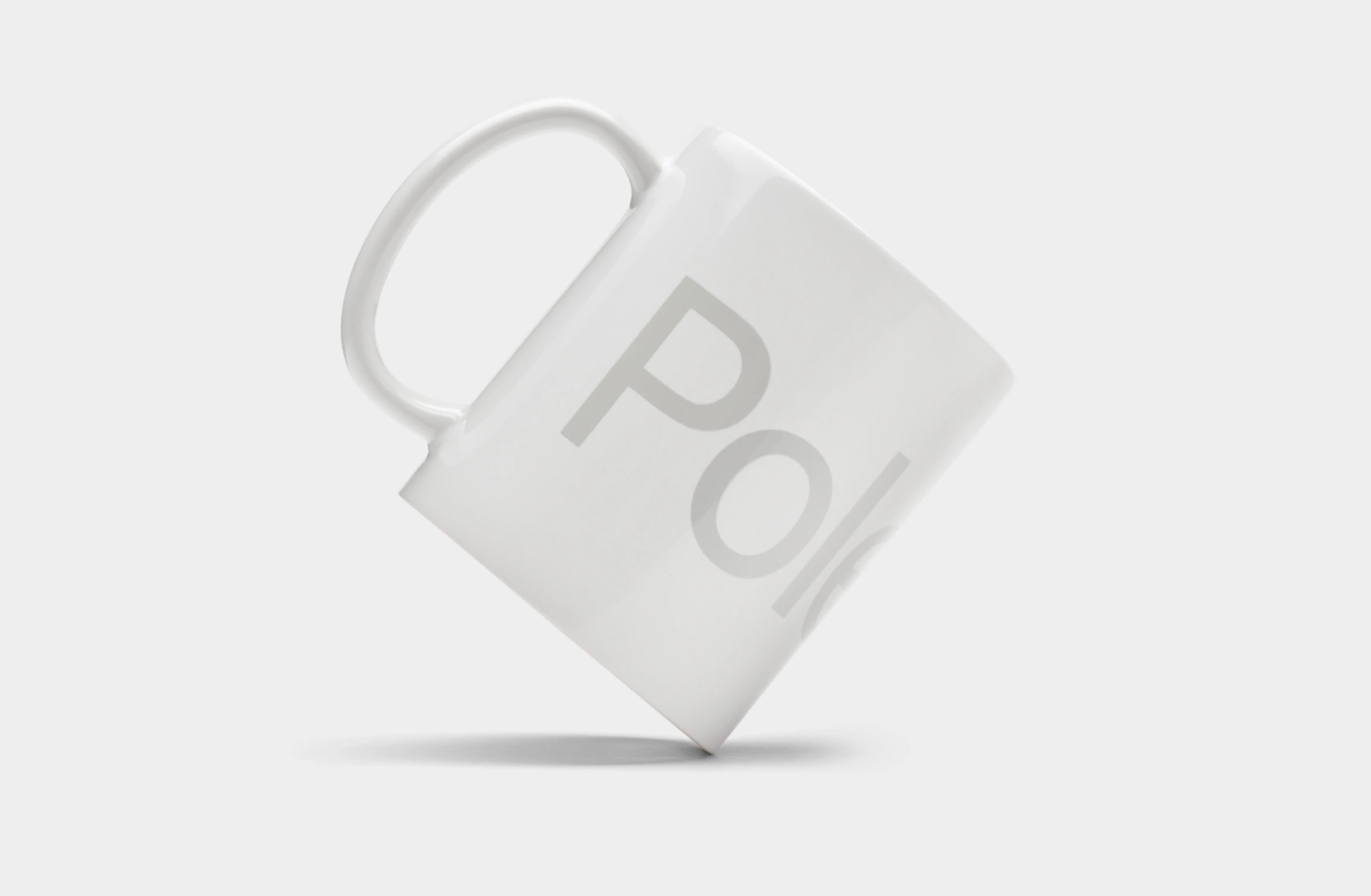 White mug with gey Polestar wordmark