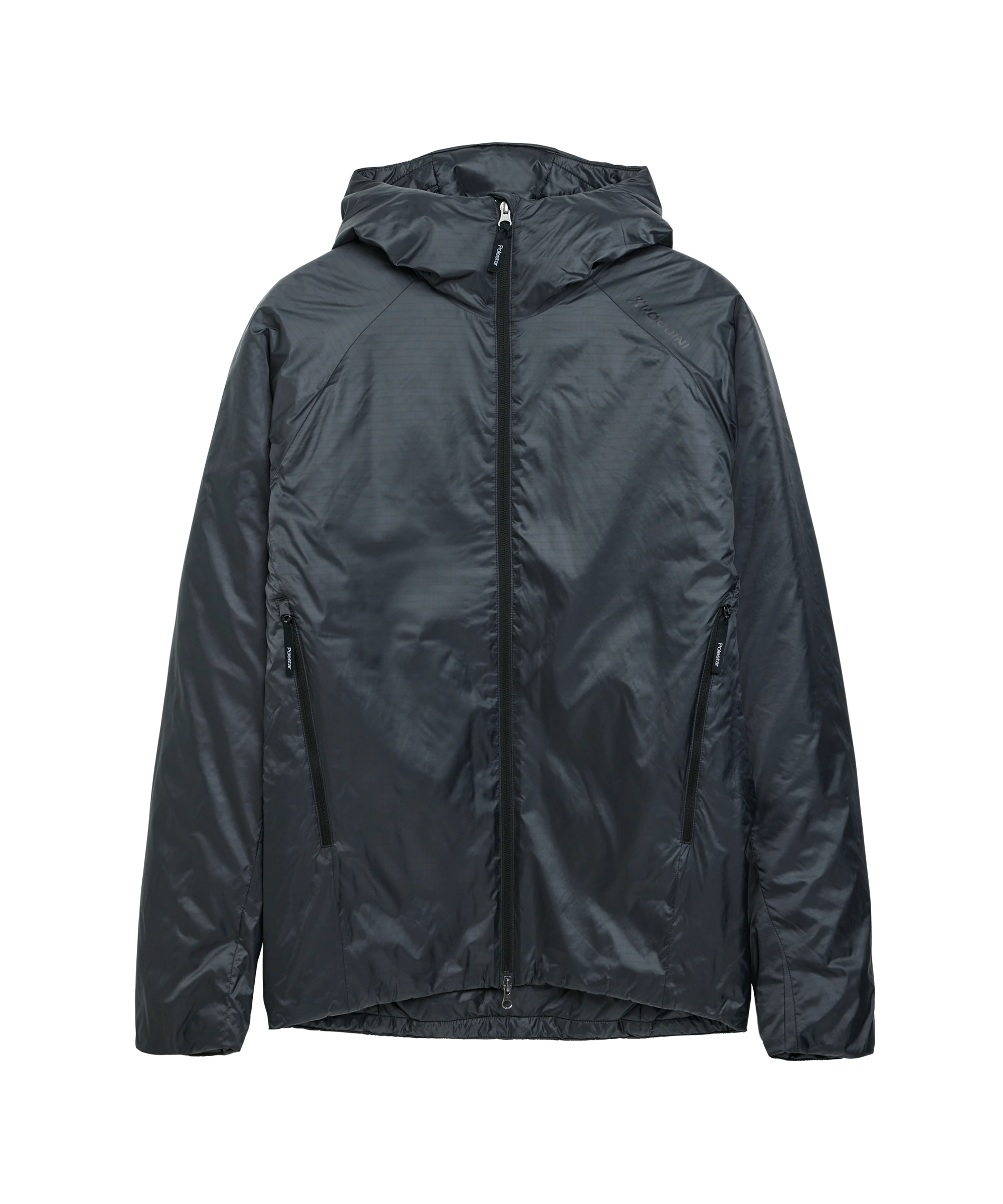 Black lightweight jacket with hood, full zipper, and discreet Polestar wordmark