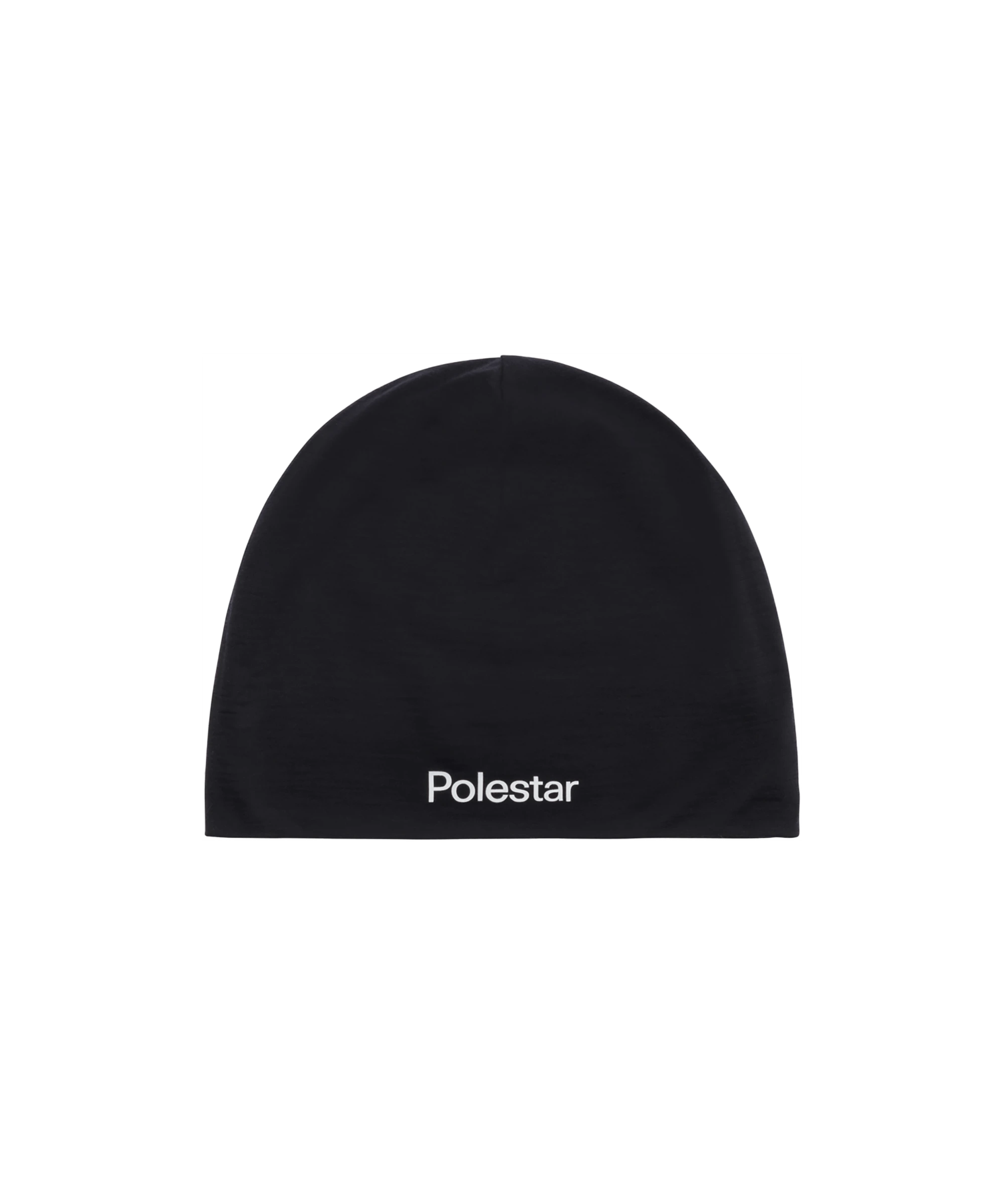 Black merino wool hat with white Polestar wordmark in the front