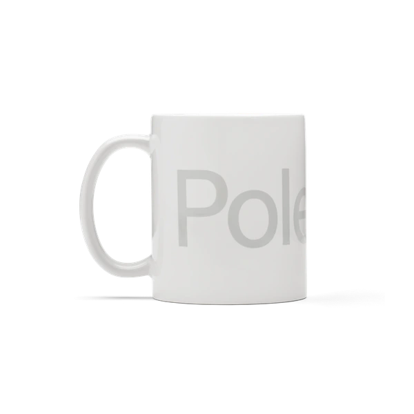 White mug with gey Polestar wordmark