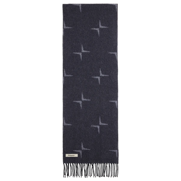Black scarf with a repeating minimalist cross pattern of the Polestar symbol
