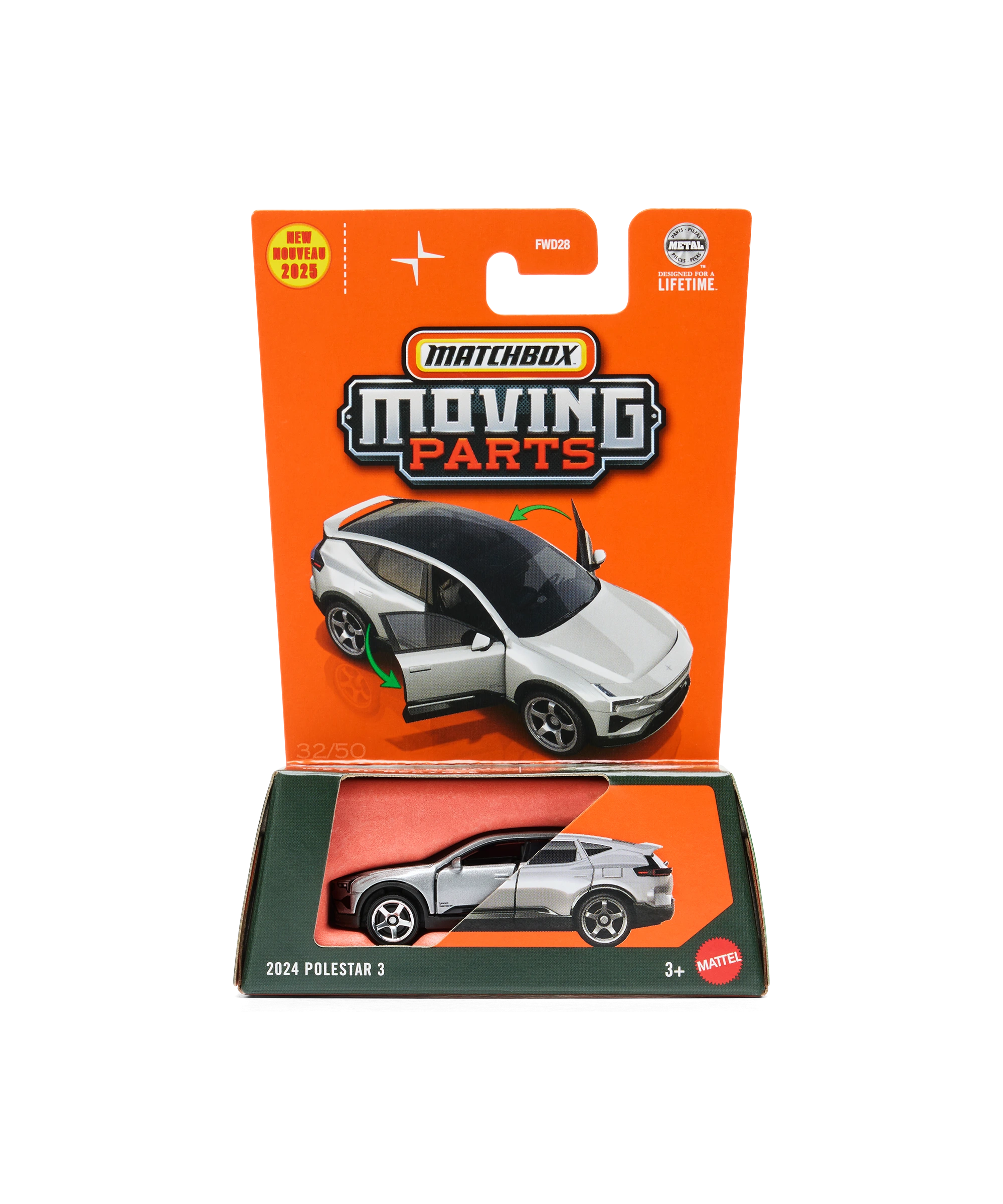 Matchbox-leluauto 2024 Polestar 3 pakkauksessa