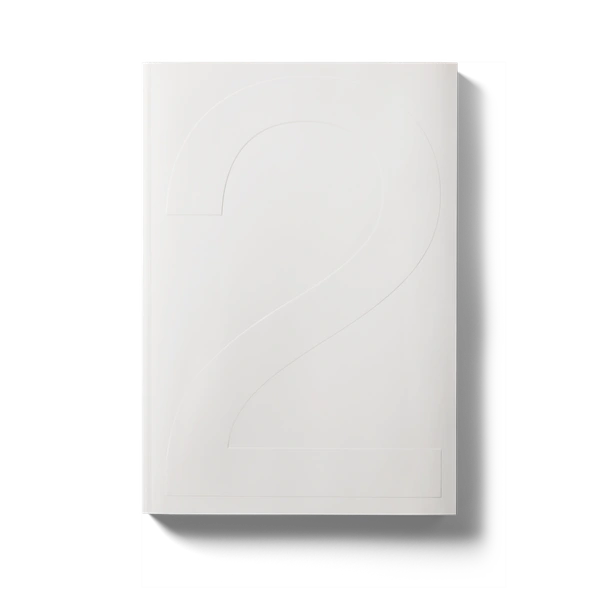 Withe hardcover book the an embossed number "2" on the cover